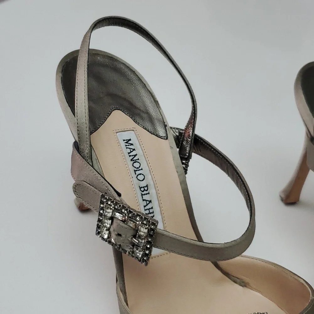 VTG Manolo Blahnik Crystal Satin Slingbacks in box- Carolyne 90s Mary Jane Esque - Picture 8 of 17